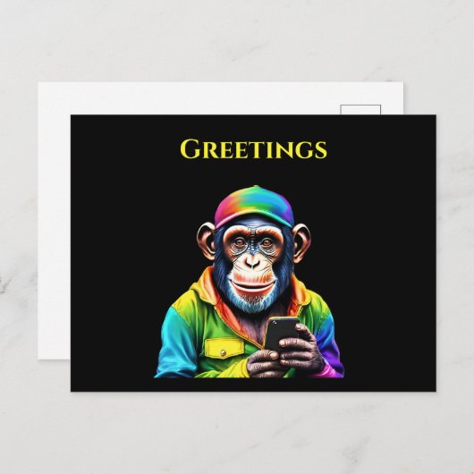 Kleurrijke Chimpansee met een Phone-Funny- Briefkaart (Voorkant / Achterkant)