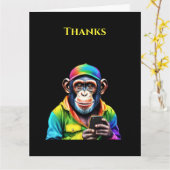 Kleurrijke Chimpansee met een Phone-Funny- Kaart (Gele Bloem)