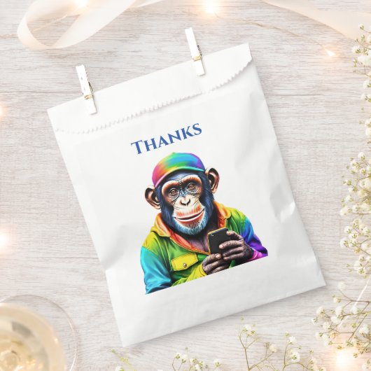 Kleurrijke chimpansee met telefoon- bedankzakje (Geknipt)