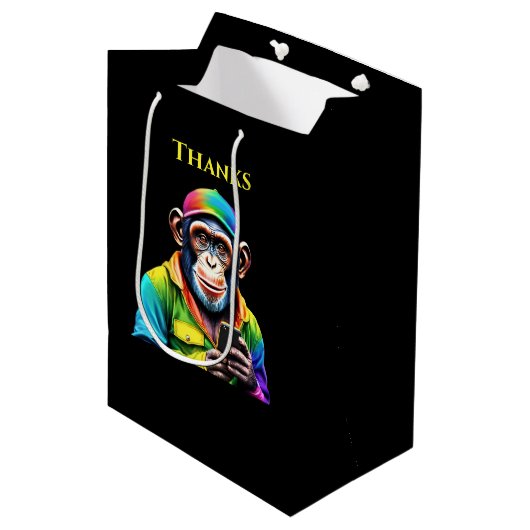Kleurrijke chimpansee met telefoon- medium cadeauzakje (Voorkant Gekanteld)