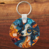 Kleurrijke Chinese Crested Dog Portret Sleutelhanger (Achterkant)