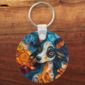 Kleurrijke Chinese Crested Dog Portret Sleutelhanger (Voorkant)