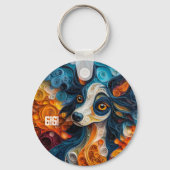 Kleurrijke Chinese Crested Dog Portret Sleutelhanger (Achterkant)