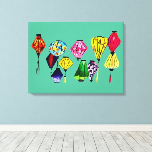 Kleurrijke Chinese lantaarns Canvas Afdruk (Insitu (Houten vloer))