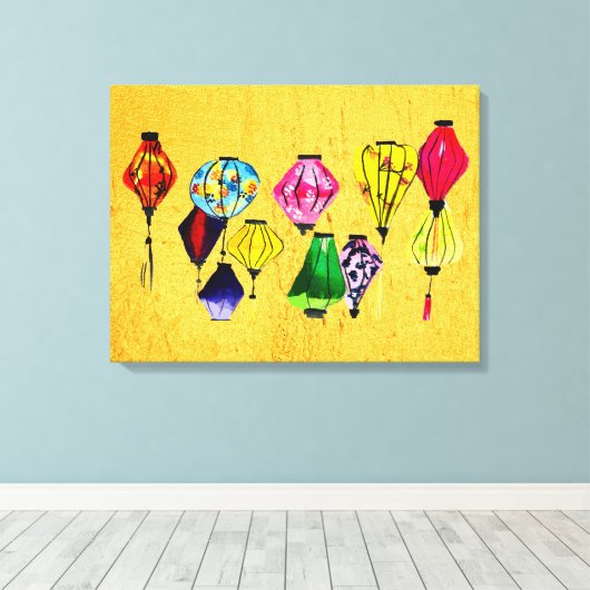 Kleurrijke Chinese lantaarns Canvas Afdruk (Insitu (Houten vloer))