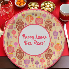 Kleurrijke Chinese Lantaarns Lunar Nieuwjaar Papieren Bordje