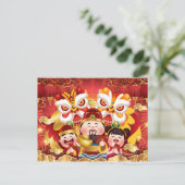 Kleurrijke Chinese nieuwjaarsdraken en -mensen Briefkaart (Staand voorkant)