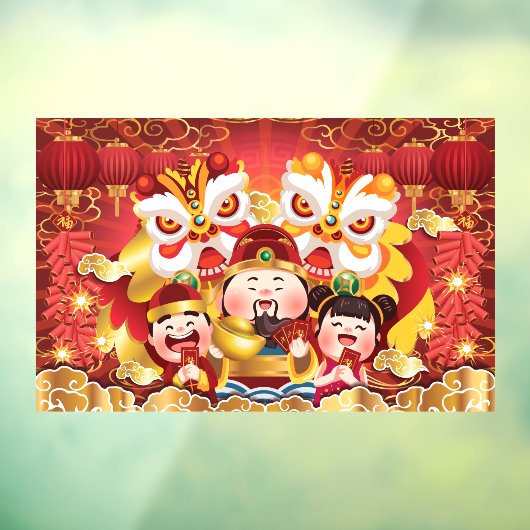 Kleurrijke Chinese nieuwjaarsdraken en -mensen Raamsticker (Vel 3)