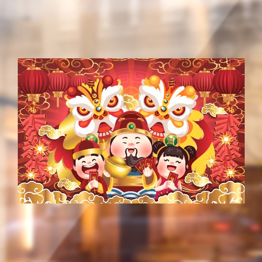 Kleurrijke Chinese nieuwjaarsdraken en -mensen Raamsticker (Vel 2)