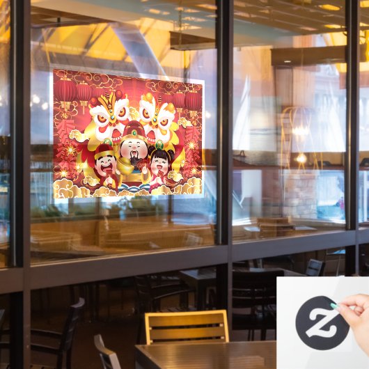 Kleurrijke Chinese nieuwjaarsdraken en -mensen Raamsticker (Restaurant Raam)