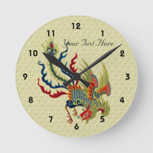 Kleurrijke Chinese Rooster Art Ronde Klok