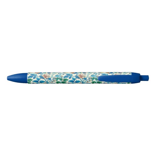 Kleurrijke Chinoiserie Traditioneel Bloemenpatroon Blauwe Inkt Pen (Achterkant)