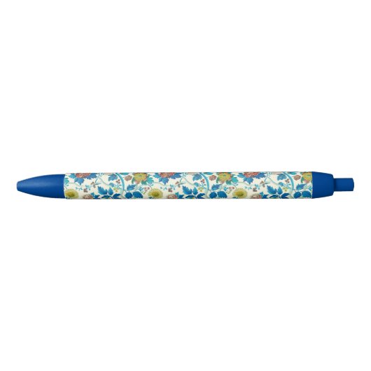 Kleurrijke Chinoiserie Traditioneel Bloemenpatroon Blauwe Inkt Pen (Voorkant)