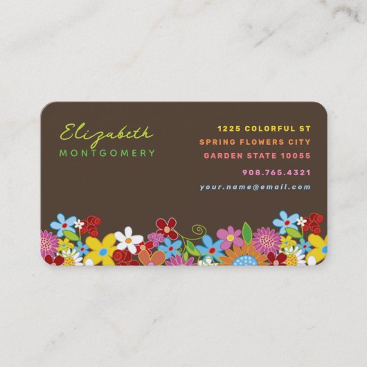 Kleurrijke chique leuke grillige lente bloemen tui visitekaartje (Voorkant)
