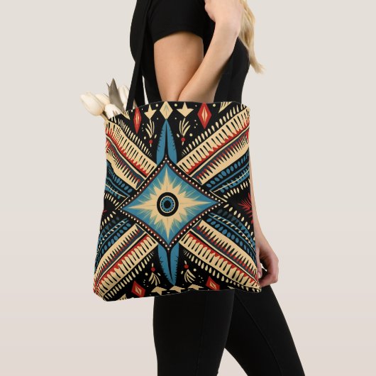 Kleurrijke Choctaw Indiase stampatroon Canvas tas (Dichtbij)