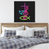 Kleurrijke Christelijk kruis met muziek notitie & Canvas Afdruk (Insitu (Slaapkamer))