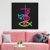 Kleurrijke Christelijk kruis met muziek notitie & Canvas Afdruk (Insitu (Woonkamer))