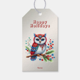 Kleurrijke Christmas Owl Holiday Gift Label Cadeaulabel