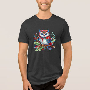 Kleurrijke Christmas Owl Mannen Tri-Blend Shirt