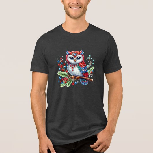 Kleurrijke Christmas Owl Mannen Tri-Blend Shirt (Voorkant)