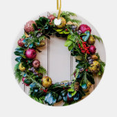 Kleurrijke Christmas Wreath Country Keramisch Ornament (Voorkant)