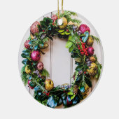 Kleurrijke Christmas Wreath Country Keramisch Ornament (Links)