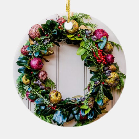 Kleurrijke Christmas Wreath Country Keramisch Ornament (Achterkant)