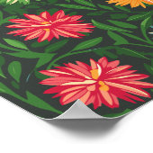 Kleurrijke Chrysanten en Groen Bladerpatroon Poster (Hoek)