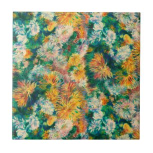 Kleurrijke chrysantentuin in vintage stijl tegeltje