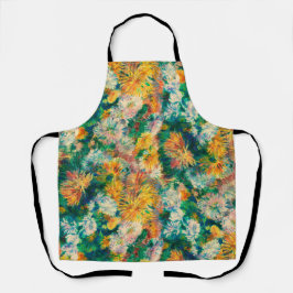 Kleurrijke chrysanthemumtuintje in vintage stijl schort
