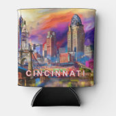 Kleurrijke Cincinnati Skyline Abstracte kunst Blikjeskoeler (Voorkant)