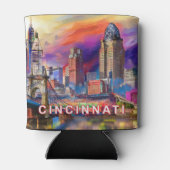 Kleurrijke Cincinnati Skyline Abstracte kunst Blikjeskoeler (Achterkant)