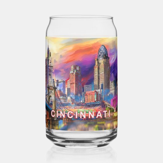 Kleurrijke Cincinnati Skyline Blikvorm Glas (Voorkant)