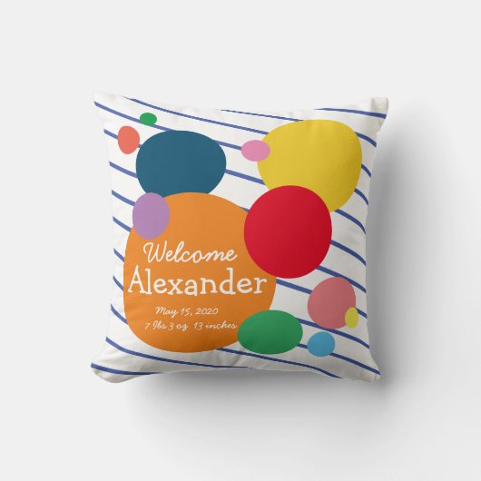 Kleurrijke Circle Stripes Baby Stats Kussen (Voorkant)