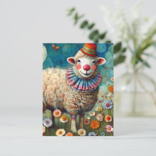 Kleurrijke Circus Clown Schaap Briefkaart (Staand voorkant)