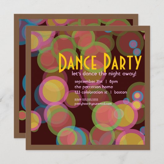 Kleurrijke Cirkel Disco Light Dance Party Invitati Kaart (Voorkant / Achterkant)