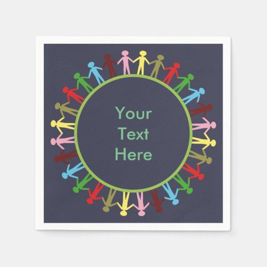 Kleurrijke cirkel van mensen - aangepaste tekst servet (Voorkant)
