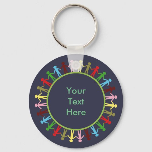 Kleurrijke cirkel van mensen - aangepaste tekst sleutelhanger (Voorkant)