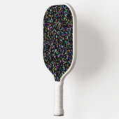 Kleurrijke cirkels bubbels op zwart uniek patroon pickleball paddle (Links)