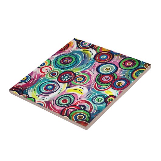 Kleurrijke cirkels en cirkels Oorspronkelijke Abst Tegeltje (Zijkant)