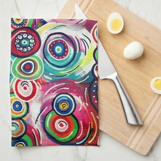 Kleurrijke cirkels en cirkels Oorspronkelijke Abst Theedoek (Quarter Fold)