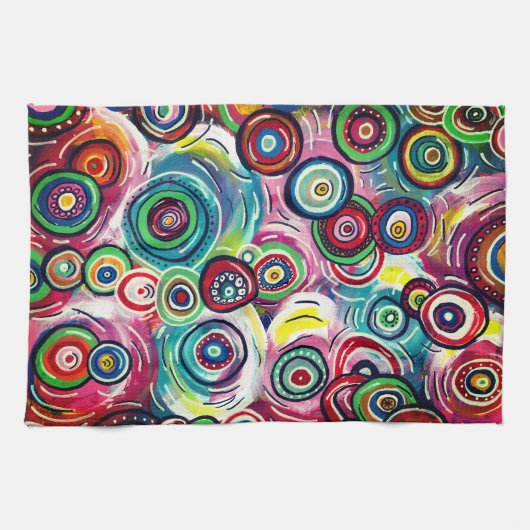 Kleurrijke cirkels en cirkels Oorspronkelijke Abst Theedoek (Horizontaal)