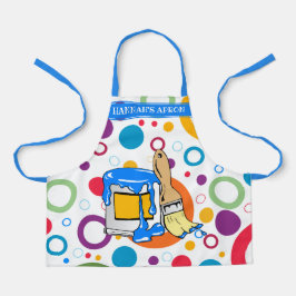 Kleurrijke cirkels en een rommelige verf kunnen en schort