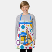 Kleurrijke cirkels en een rommelige verf kunnen en schort (Gedragen)