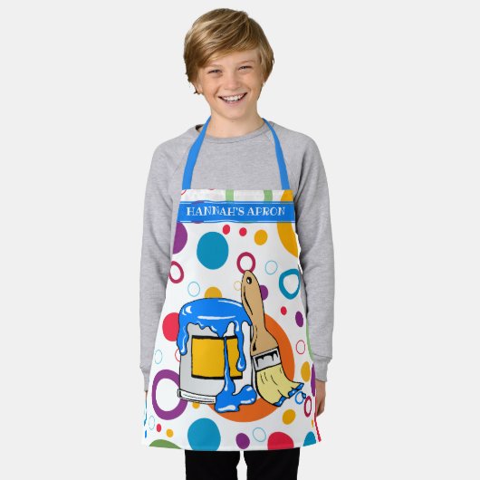 Kleurrijke cirkels en een rommelige verf kunnen en schort (Gedragen)