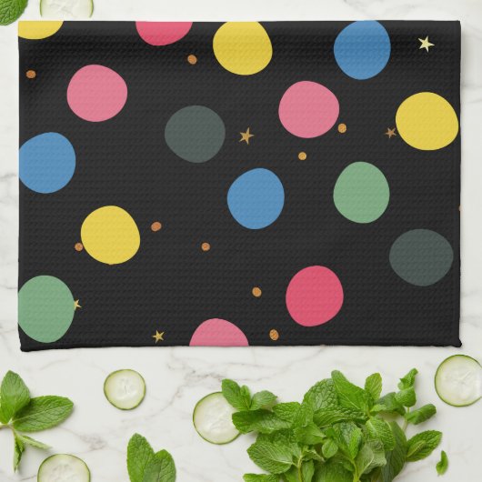 Kleurrijke cirkels en gouden stippen theedoek (Gevouwen)