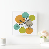 Kleurrijke cirkels en spiralen midden eeuw modern vierkante klok (Huis)