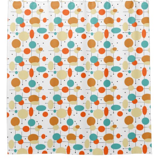 Kleurrijke Cirkels Lijnen Retro Mid Century Modern Douchegordijn (Voorkant)