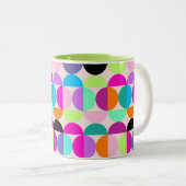 Kleurrijke Cirkels Mid Century Moderne Kunst Geome Tweekleurige Koffiemok (Voorkant rechts)