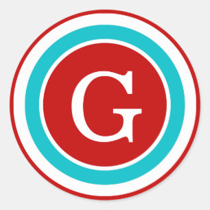 Kleurrijke cirkels Monogramstickers / Rood Blauw Ronde Sticker